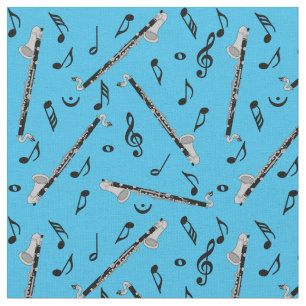 Bass Clarinet Black Music Notes Fabric