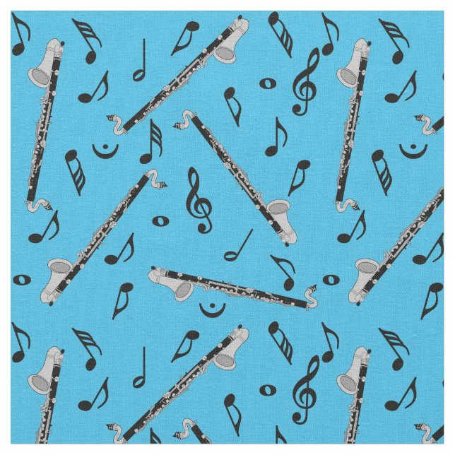 Bass Clarinet Black Music Notes Fabric (Close Up)