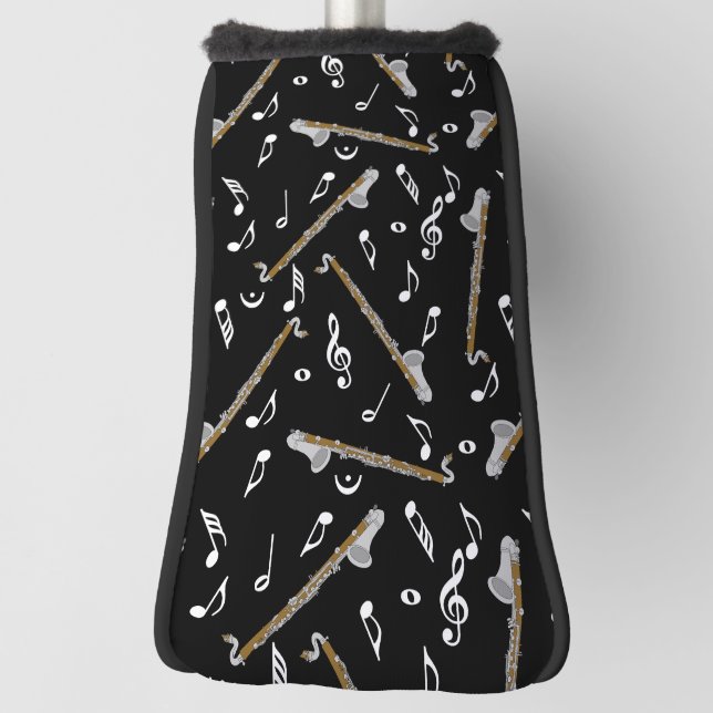 Bass Clarinet Music Note Pattern Golf Head Cover (Rotate 90)