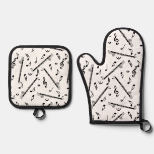 Bass Clarinet Music Note Pattern Oven Mitt & Pot Holder Set