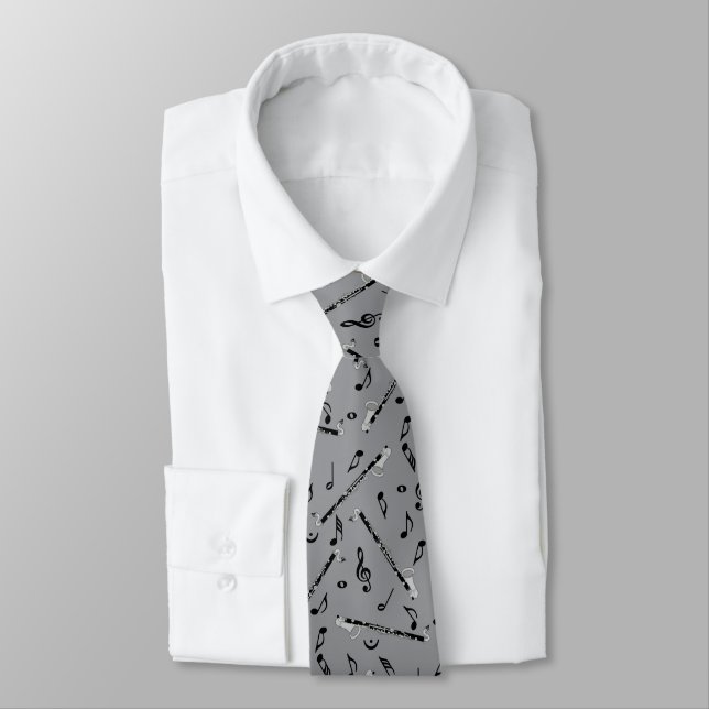 Bass Clarinet Music Note Pattern Tie (Tied)