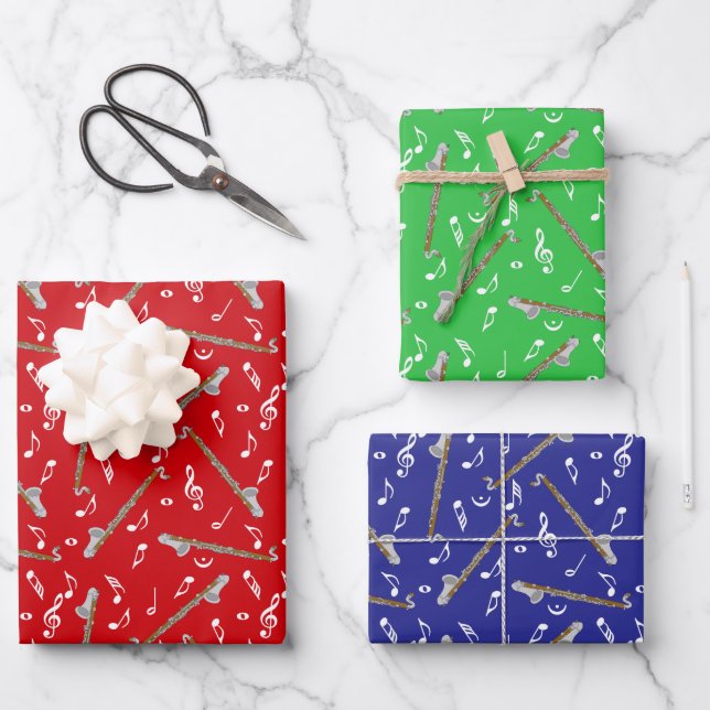 Bass Clarinet Music Note Pattern Wrapping Paper Sheet (Front)