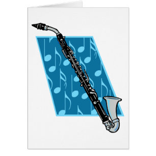 Bass Clarinet with Blue Background and Music Notes