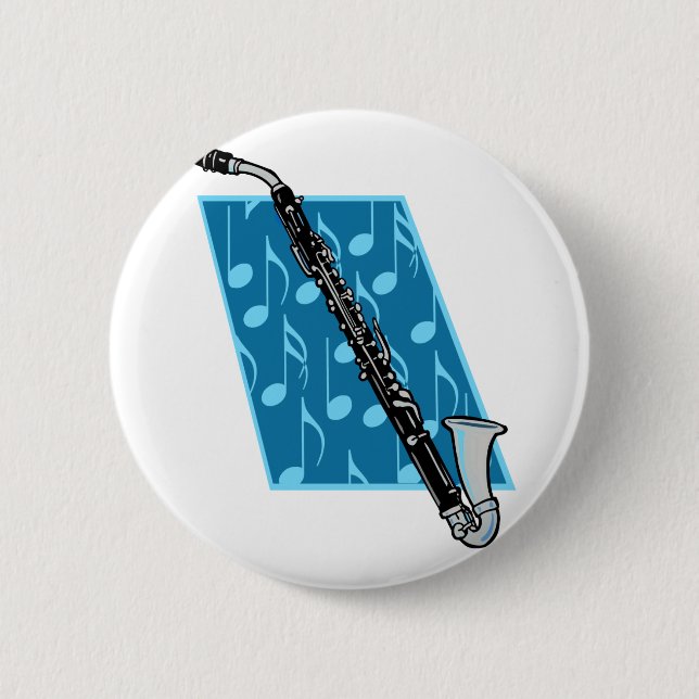 Bass Clarinet with Blue Background and Music Notes 6 Cm Round Badge (Front)