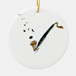 Bass Clarinet with music notes Ceramic Tree Decoration