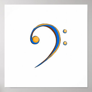 Bass Clef Casual Style Orange and Blue Poster