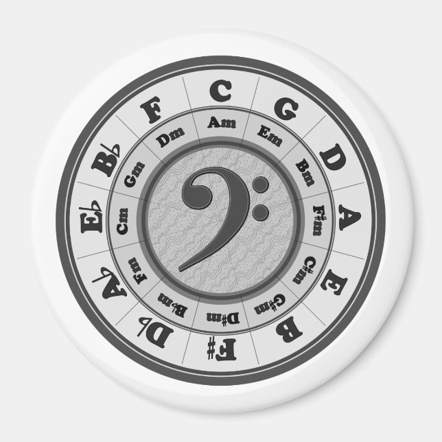 Bass Clef Circle of Fifths Large Round Magnet (Front)