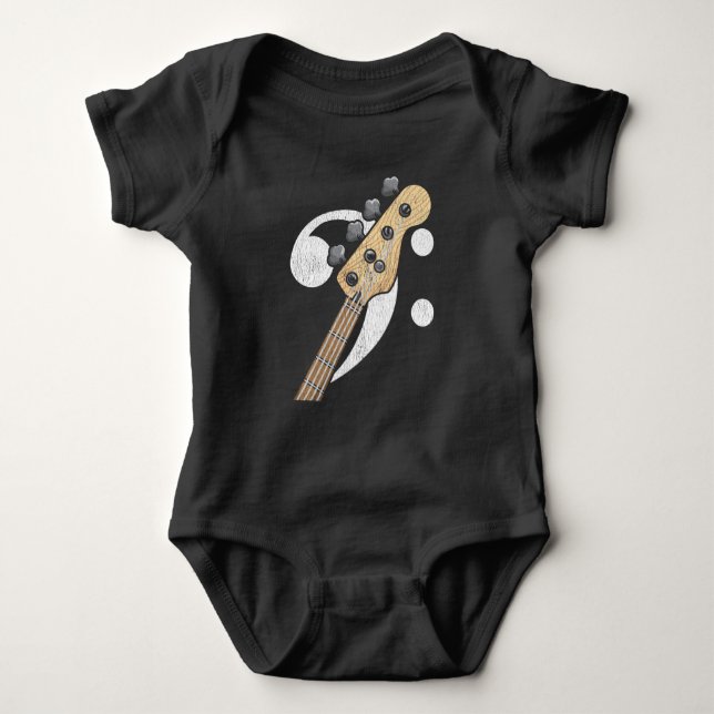 Bass Clef Guitar Bass Player Musician Baby Bodysuit (Front)