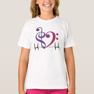 Bass Clef Heart EKG Wave Purple & Mulberry T-Shirt