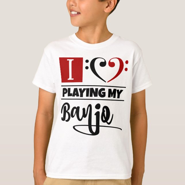 Bass Clef Heart I Love Playing My Banjo T-Shirt (Front)