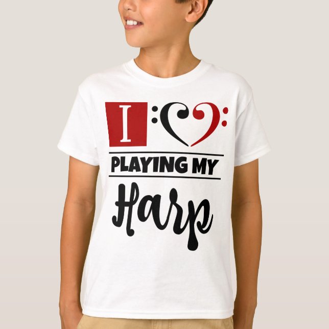 Bass Clef Heart I Love Playing My Harp T-Shirt (Front)