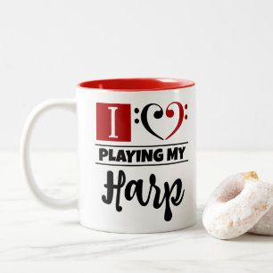 Bass Clef Heart I Love Playing My Harp Two-Tone Coffee Mug