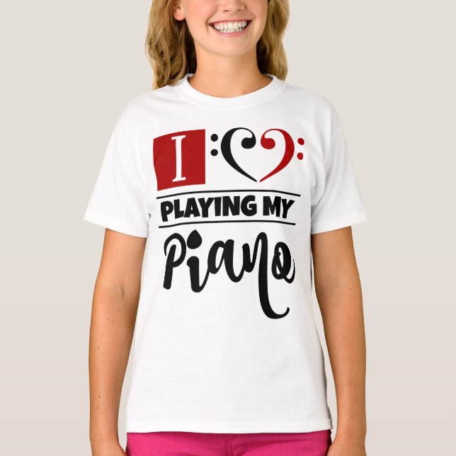 Bass Clef Heart I Love Playing My Piano T-Shirt (Front)