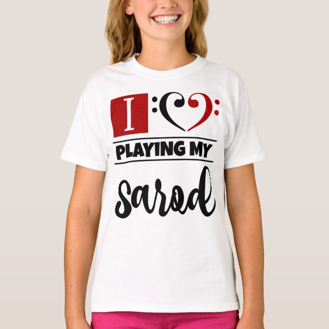 Bass Clef Heart I Love Playing My Sarod T-Shirt (Front)