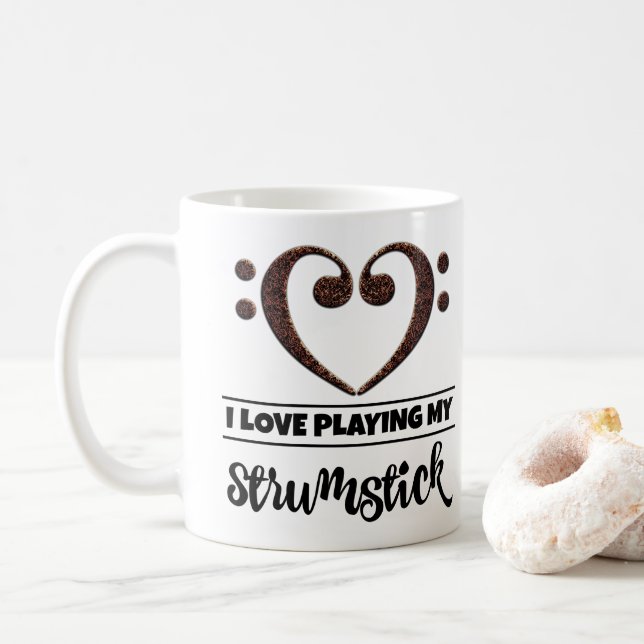 Bass Clef Heart I Love Playing My Strumstick Coffee Mug (With Donut)