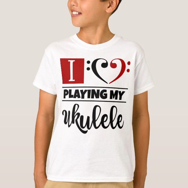 Bass Clef Heart I Love Playing My Ukulele T-Shirt (Front)