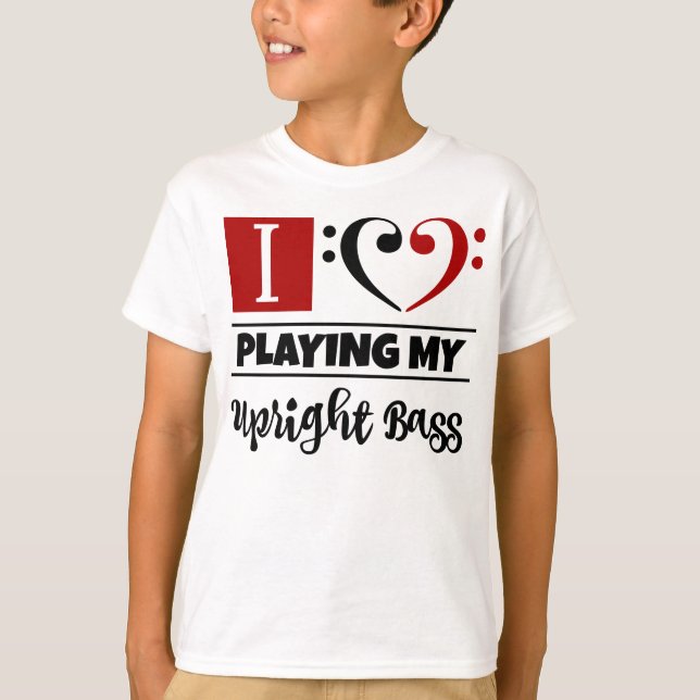 Bass Clef Heart I Love Playing My Upright Bass T-Shirt (Front)