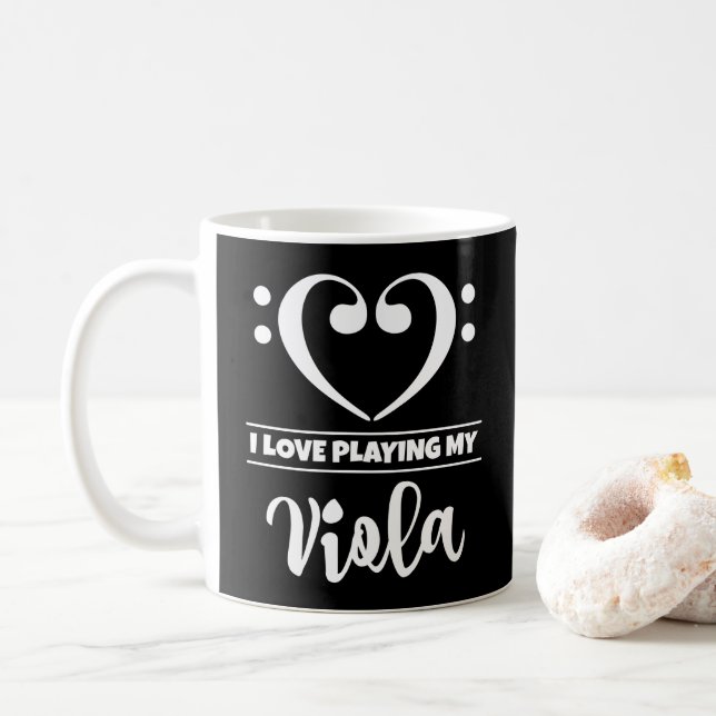 Bass Clef Heart I Love Playing My Viola Coffee Mug (With Donut)