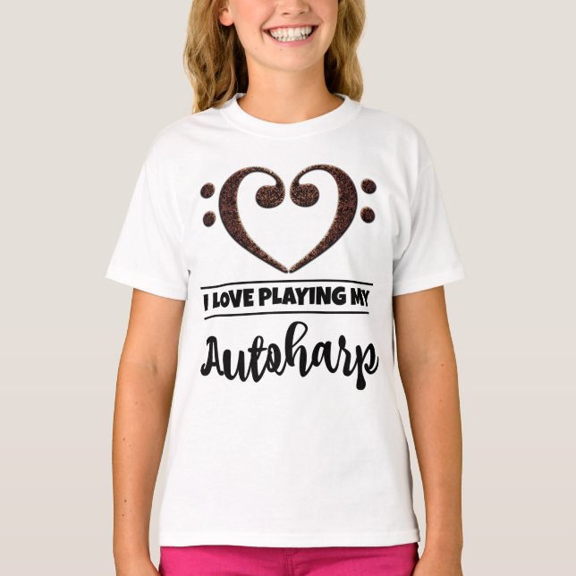 Bass Clef Heart Love Playing Autoharp T-Shirt (Front)