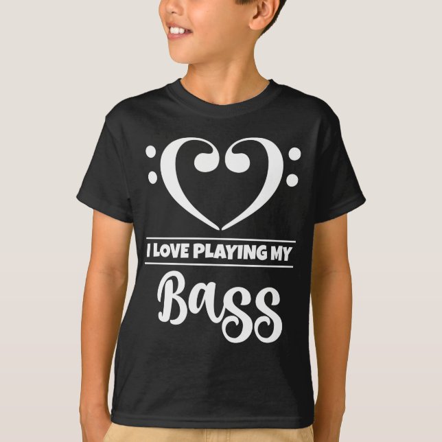 Bass Clef Heart Love Playing Bass T-Shirt (Front)