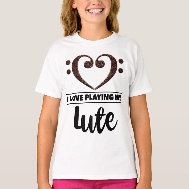 Bass Clef Heart Love Playing Lute T-Shirt (Front)