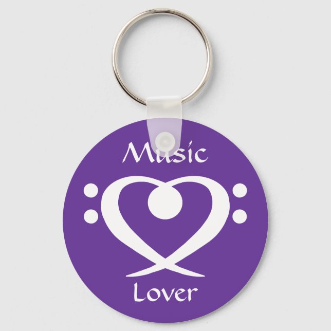Bass Clef Heart Music Lover Keychain (Front)