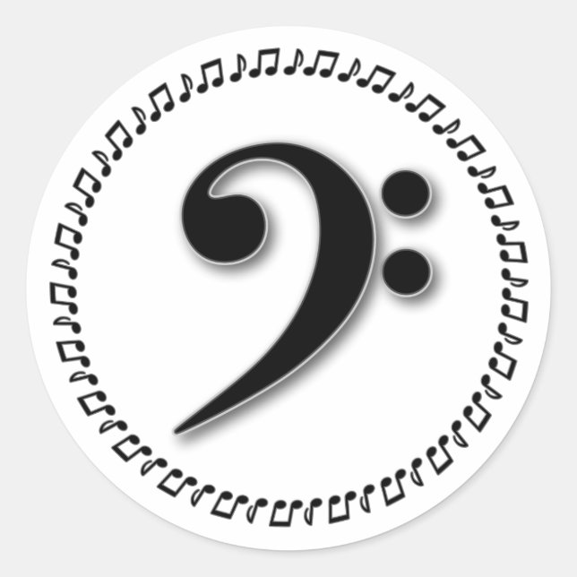 Bass Clef Music Note Design Classic Round Sticker (Front)