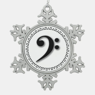 Bass Clef Music Note Design Snowflake Pewter Christmas Ornament