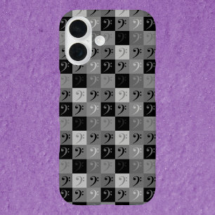 Bass Clef Music Pattern Gray and Black iPhone 16 Case