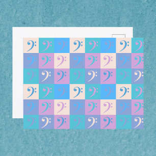 Bass Clef Music Pattern Pastel Colours Postcard