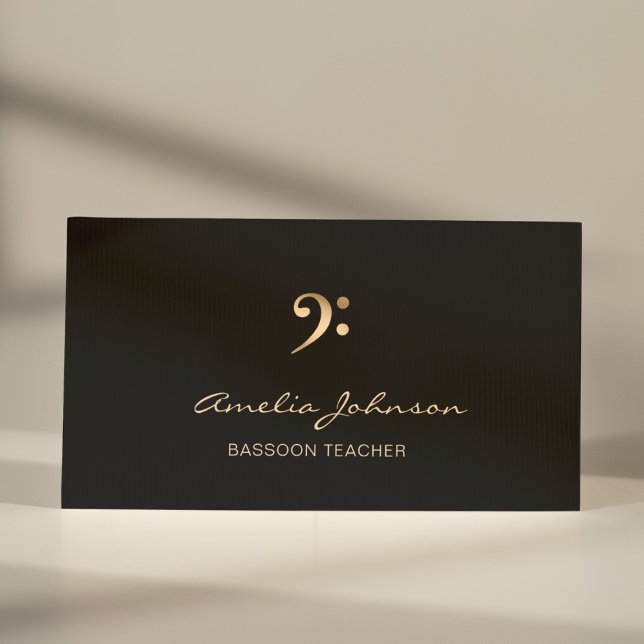 Bass Clef Music Teacher Gold&Black Professional Business Card (Creator Uploaded)