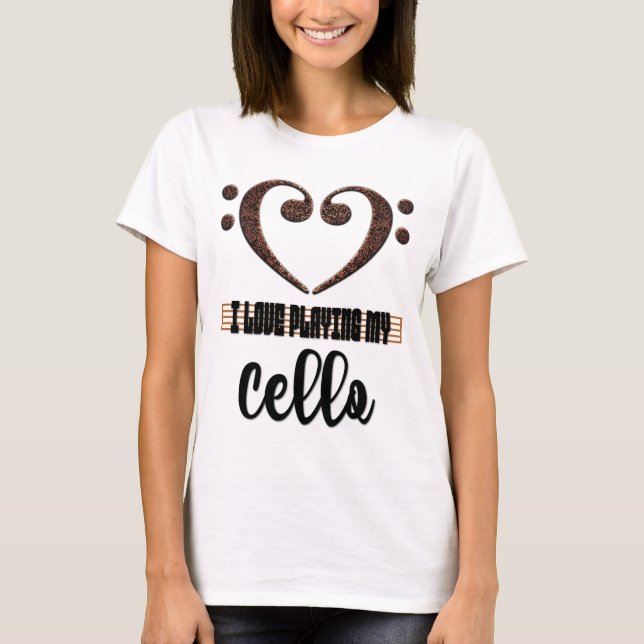 Bass Clef Musical Heart I Love Playing My Cello T-Shirt (Front)