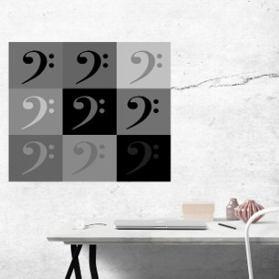 Bass Clef Pattern Black Grey Poster