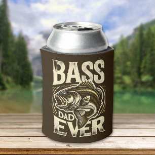 Bass Dad Ever- Yellow Fish Design – Funny Fishing Can Cooler