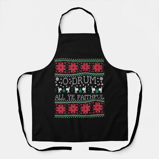 Bass Drum Drummer Christmas Ugly Sweater Gift Apron (Front)