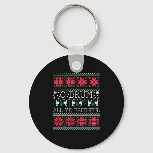 Bass Drum Drummer Christmas Ugly Sweater Gift Key Ring (Front)