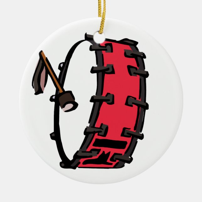 Bass Drum Marching Red with Mallet Clear Head Ceramic Tree Decoration (Front)