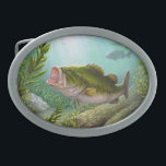 Bass Fish Belt Buckle<br><div class="desc">A big-mouth bass fish in a near magical setting of grass and sparkling sand. By Amanda Diehl, Paxdomino Designs.</div>