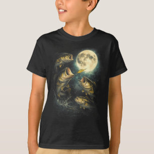 Bass fish howling to the moon funny fishing meme T-Shirt