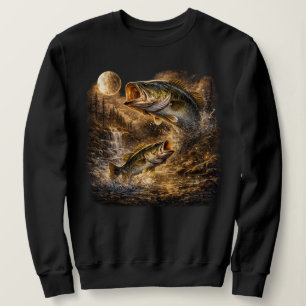 Bass Fish Howling to The Moon Vintage Angler Fishe Sweatshirt