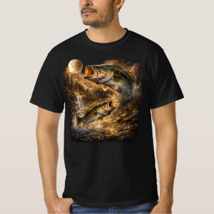 Bass Fish Howling to The Moon Vintage Angler Fishe T-Shirt