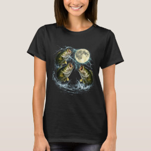 Bass fish moon vintage 90s fishing angler T-Shirt