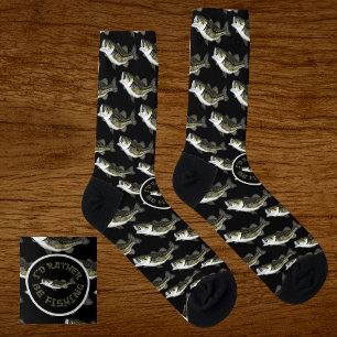 Bass Fish Patterned I'D RATHER BE FISHING Socks