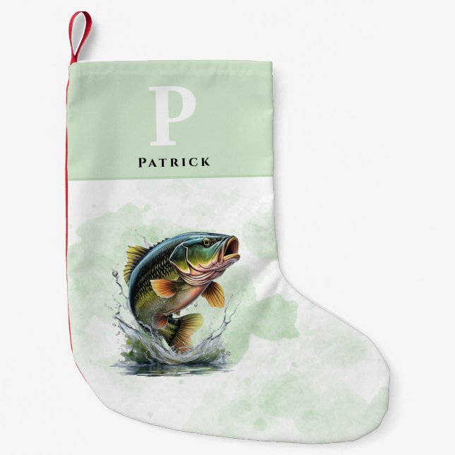 Bass Fish Personalised Fisherman Small Christmas Stocking (Front)