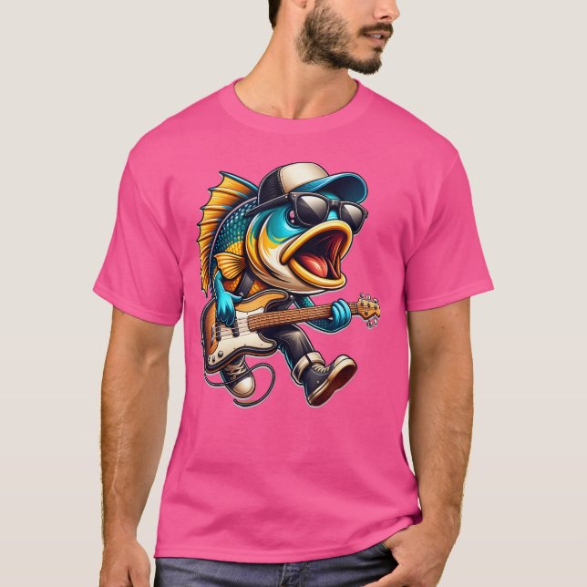 Bass Fish Playing Guitar T-Shirt (Front)