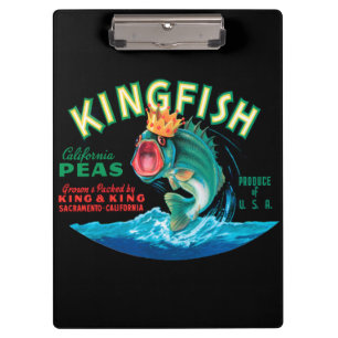 Bass Fish Wearing a Crown on a Black Background Clipboard