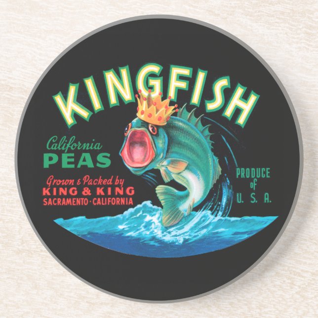 Bass Fish Wearing a Crown on a Black Background Coaster (Front)