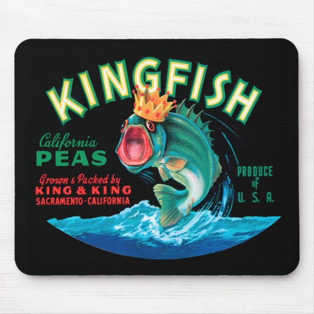 Bass Fish Wearing a Crown on a Black Background Mouse Pad (Front)