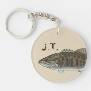 Bass fish with monogram or name key ring