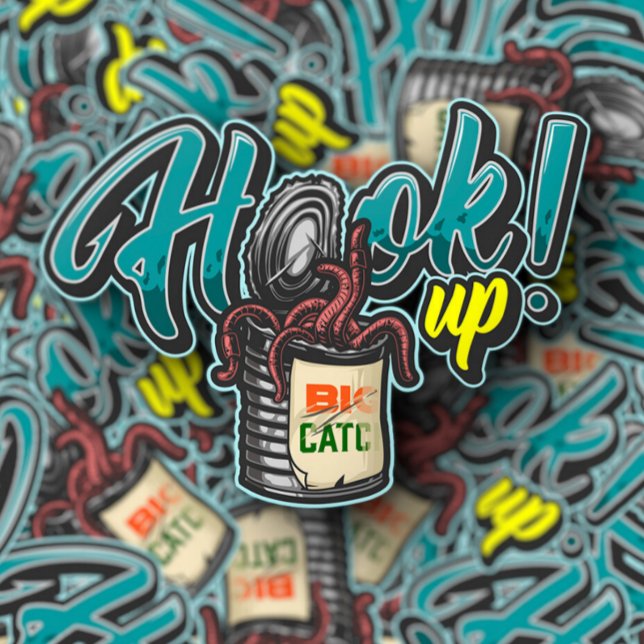 Bass Fish Worm Bait Hook Up | Die-Cut Sticker (Hook Up Bait Fishing Vinyl Sticker by PiggyPrint Stickers.)